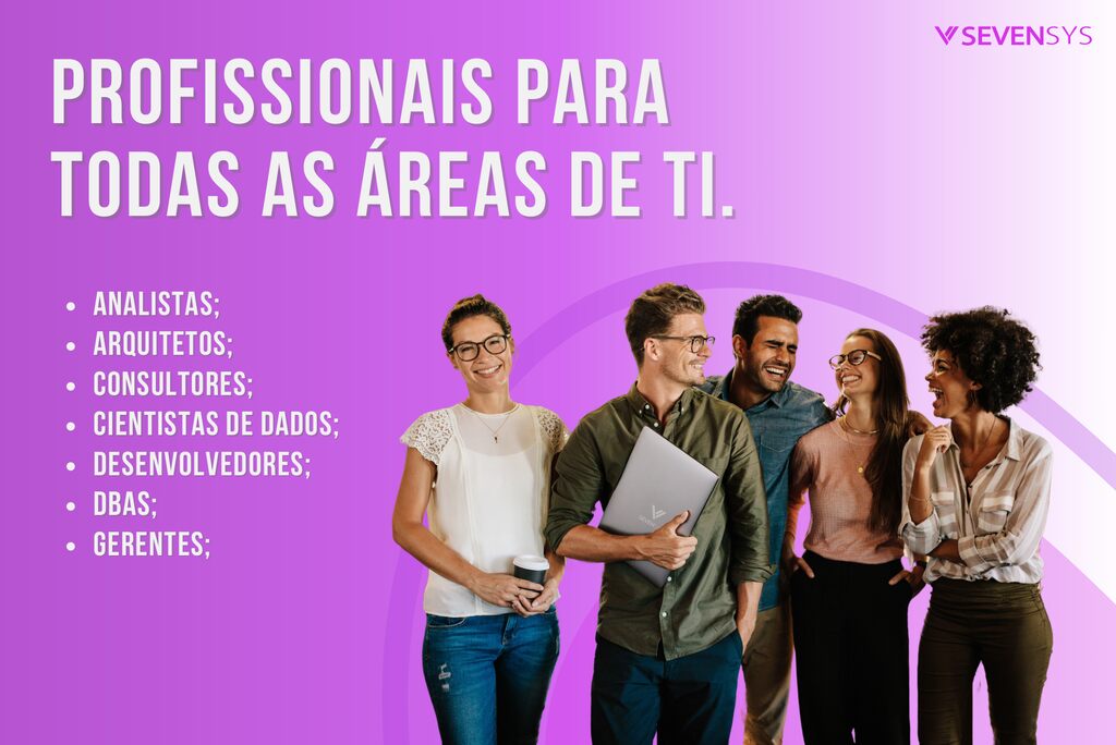 Banner com o texto “Profissionais para todas as áreas de TI”, apresentando uma lista de áreas como analistas, arquitetos, desenvolvedores e gerentes, destacando a importância do onboarding para a integração eficiente de novos profissionais de TI na empresa.
